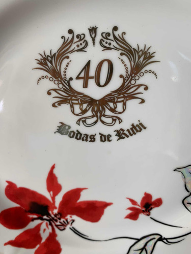 Prato Bodas De Rubi 40 Anos De Casamento 25 Cm