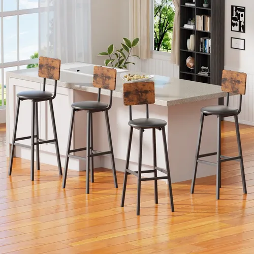 Set De 4 Bancos Barra Cocina Con Respaldo Banco Alto
