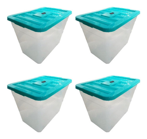 Caja De Transporte, Mxxpt-004, 4 Pzas, 78 Lt, 54x38x46cm, A Color Transparente/azul Turquesa BoxTicaaa