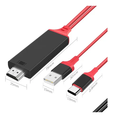 Cable usb OEM WI.139 rojo con entrada HDMI salida USB Tipo C
