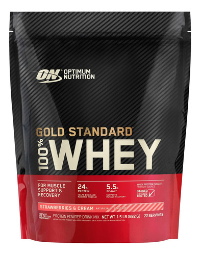 Proteína Gold Standard 100% Whey X 1.5 Lb Optimum Nutrition Sabor Strawberries and Cream - Frutilla