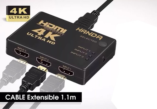 Switch Hdmi 3x1 4k Selector Multiplicador + Control Remoto