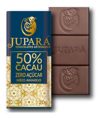 50 Barras De Chocolate 50% Cacau - Zero Açúcar - Meio Amargo