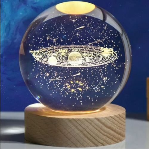 Esfera 3d Lampara De Cristal Led Luz De Noche Regalo Adorno Cristal Saturno