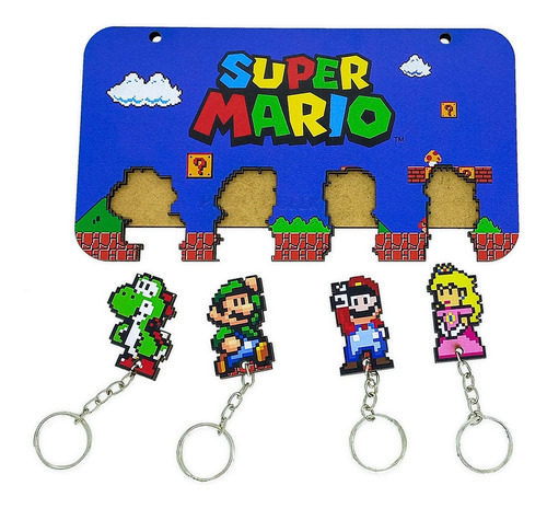 Imagem 4 de 4 de Porta Chaves Super Mario Bross Com 4 Chaveiros