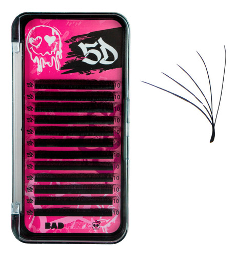 Cílios 5d Bad Pink 0.07 D - Mix 9 Ao 14mm Extensão De Cílios Comprimento 9.14 Mm Cor Preto Espessura 0.07 Mm
