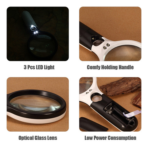 Lupa Led 2.5x 45x For Lectura, Joyería, Mapas Y