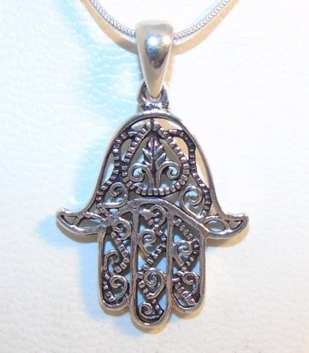 Imagen 2 de 9 de Conjunto Mano Fátima Calada Plata 925 29x22mm + Cadena