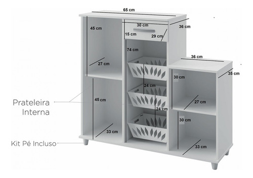Armário Multiuso Com Fruteira Sollys 2 Portas 3 Cestos