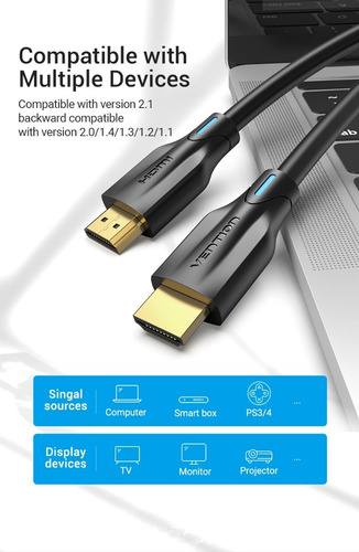 Imagen 4 de 4 de Cable Hdmi 2.1 Macho-macho 8k Marca Vention 2 Metros