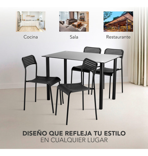 Juego De Comedor 4 Sillas Mesa Rectangular Cristal Elegante