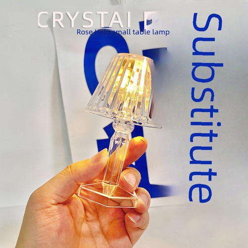 Lámpara De Mesa Pequeña De Cristal Con Luz Cálida, Rosa, Cre