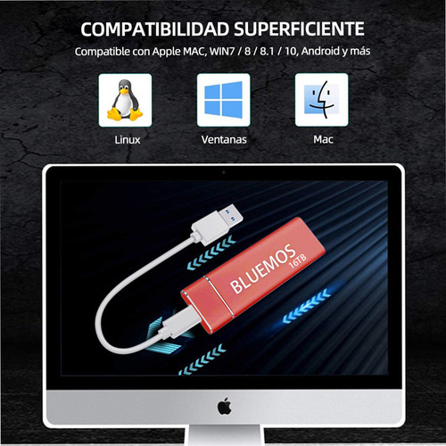 Disco Duro Externo Ssd 16tb Usb3.1 Para Tablet Mac Laptop Color Rojo