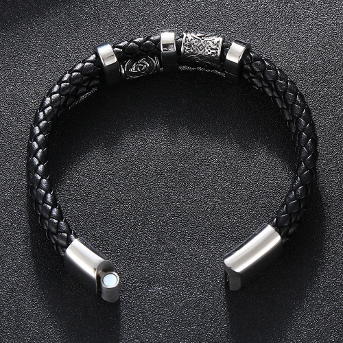 Pulsera De Cuero Trenzado Multicapa Para Hombre Nordic Vikin