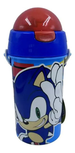 Botella Infantil Escolar Plástica Sonic Con Correa