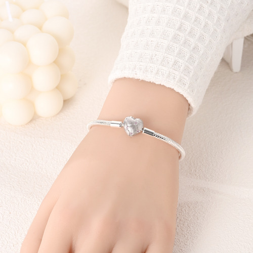 Pulseira Banhado Prata 925 Coração Berloques - Mirage Joias