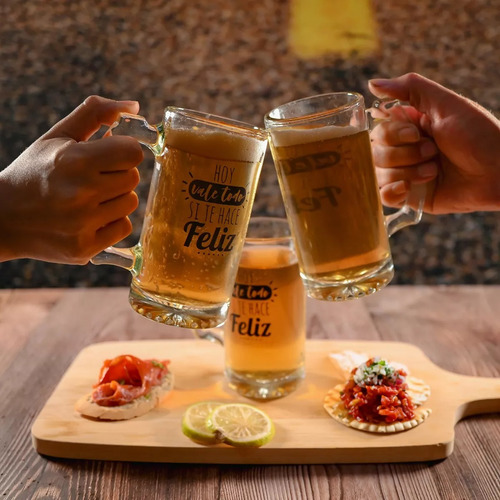Juego De Tarros Cerveceros De Vidrio 3pzs Con Frase 355ml