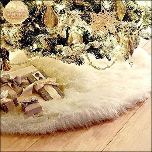 Guwheat Arbol De Navidad Faldas Pelaje Blanco Lujo Ornamento