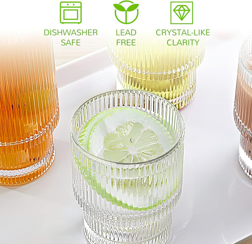 10 Vasos De Vidrio Acanalados, Vasos Highball Y Vasos P...