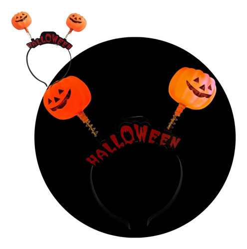 Vincha Led Resorte Calabazas X 5 Halloween Disfraz Cotillón Color Naranja Y Negro