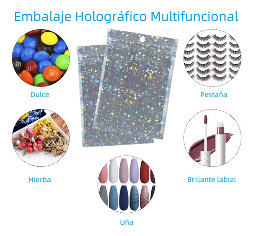 100 Bolsas De Plástico Tornasol Holográficas Reutilizables Plateado Bolsas De Plastico Boutique
