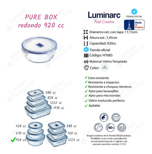 Imagen 4 de 9 de Set Contenedores Vidrio Pure Box Luminarc Tuper Vianda X5p