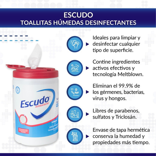 Escudo Toallita Humeda Desinfectante Para Superficies 900pzs