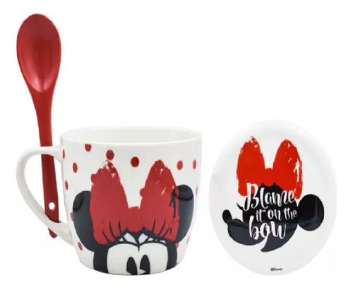 Taza Sopera Con Tapa Y Cuchara Minnie De Porcelana 650 Ml