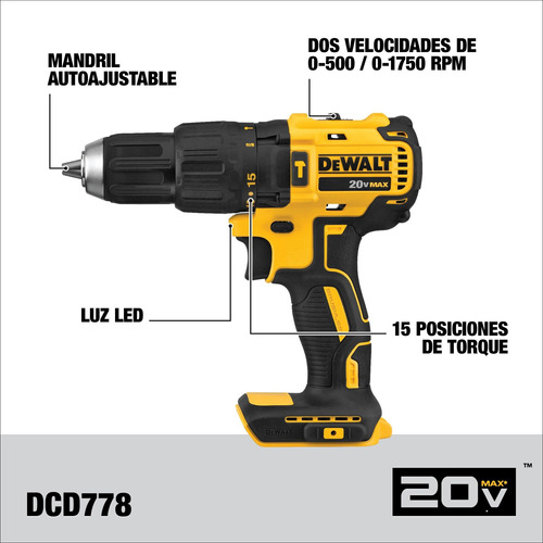 Taladro Percutor+atornillador Impacto 20v Xr Dck223d2 Dewalt Color Amarillo