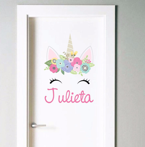 Vinilo Para Puerta Unicornio Ojitos Personalizado