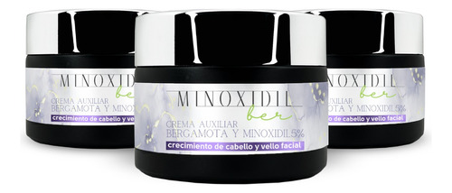 Crema Auxiliar Minoxidil 5% Y Bergamota 3 Tarros 60g C/u