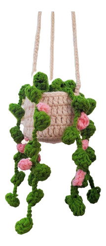 Espejo Retrovisor Con Bonitas Plantas En Maceta, Crochet, Es