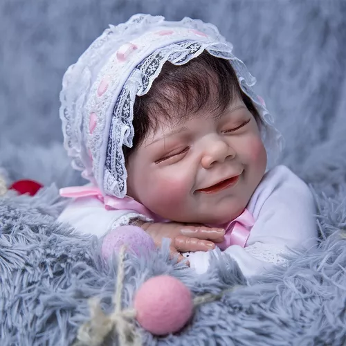Bebê Reborn Realista Com Cabelo E Olhos Fechados Boneca Any