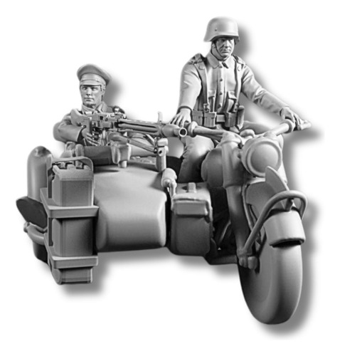 Sidecar Y Soldados Alemanes, Escala 1/16, Color Blanco