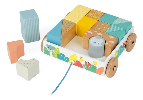 Janod Pure Pull-along 16 Piezas De Bloque De Pastel De Mader