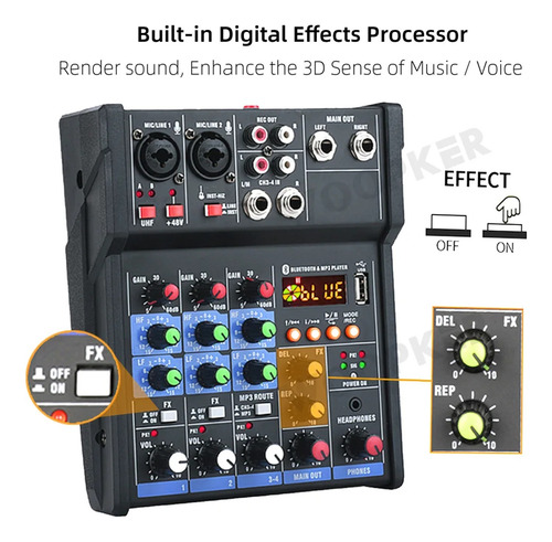 Woopker Consola Mezcladora De Audio De 4 Canales Con