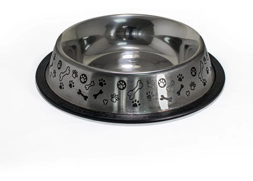 Plato Para Mascota Metalico 16 Oz Plateado