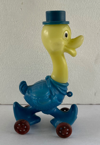 Antiguo Muñeco De Arrastre Pato De Plástico 1960's