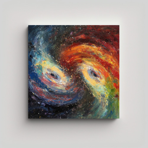 20x20cm Cuadro De Lienzo De Dos Galaxias Chocando Flores