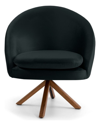 Poltrona Decorativa Base Giromad Madeira Rafa B-300 Veludo P Cor Preto Desenho Do Tecido Liso