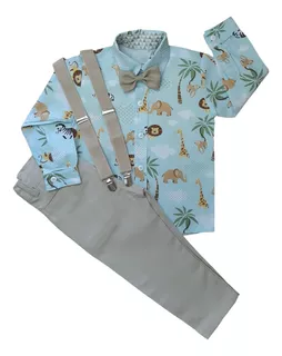 Roupa Infantil Safari Azul Manga Longa Com Calça Azul Bebe