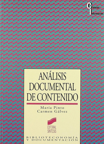 Anãâ¡lisis Documental De Contenido, De Pinto, María. Editorial Sintesis, Tapa Blanda En Español