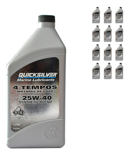 Óleo Motores De Popa 4t Quicksilver 25w40 1 Litro Kit C/12