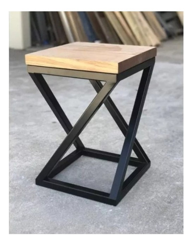 Banco Taburete Esquinero Mesita Banquito Bar Cocina 50cm Negro Semi Mate Roble