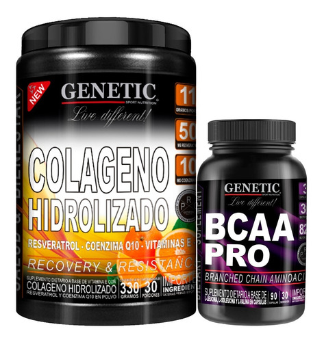 Colágeno Hidro Vitamina E C Resverat Aminos Bcaa Pro Genetic