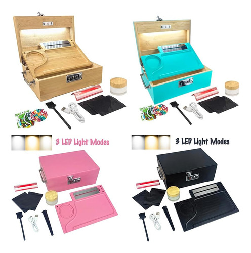 Caja De Madera De Bambú Grande De Giftidea Con Luces Led - C
