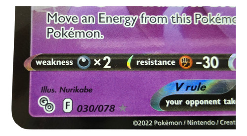 Pokemon Tcg Mewtwo V Pokemon Go 030/078 Ingles Original 2022 Mewtwo V 030/078 Pokemon Go 2022 Inglés (Usado)