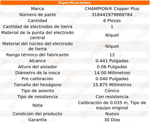 Set 6 Bujías Encendido Cobre Astro V6 4.3l 87/95 Champion
