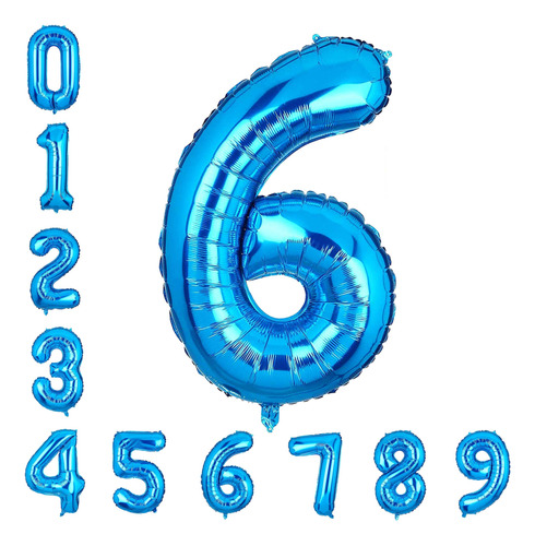 Globo Numerico 40  Color Azul Numero 6 Digito Para Fiesta