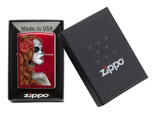 Imagen 3 de 10 de Encendedor Zippo Lighter Day Of The Dead Girl Rojo